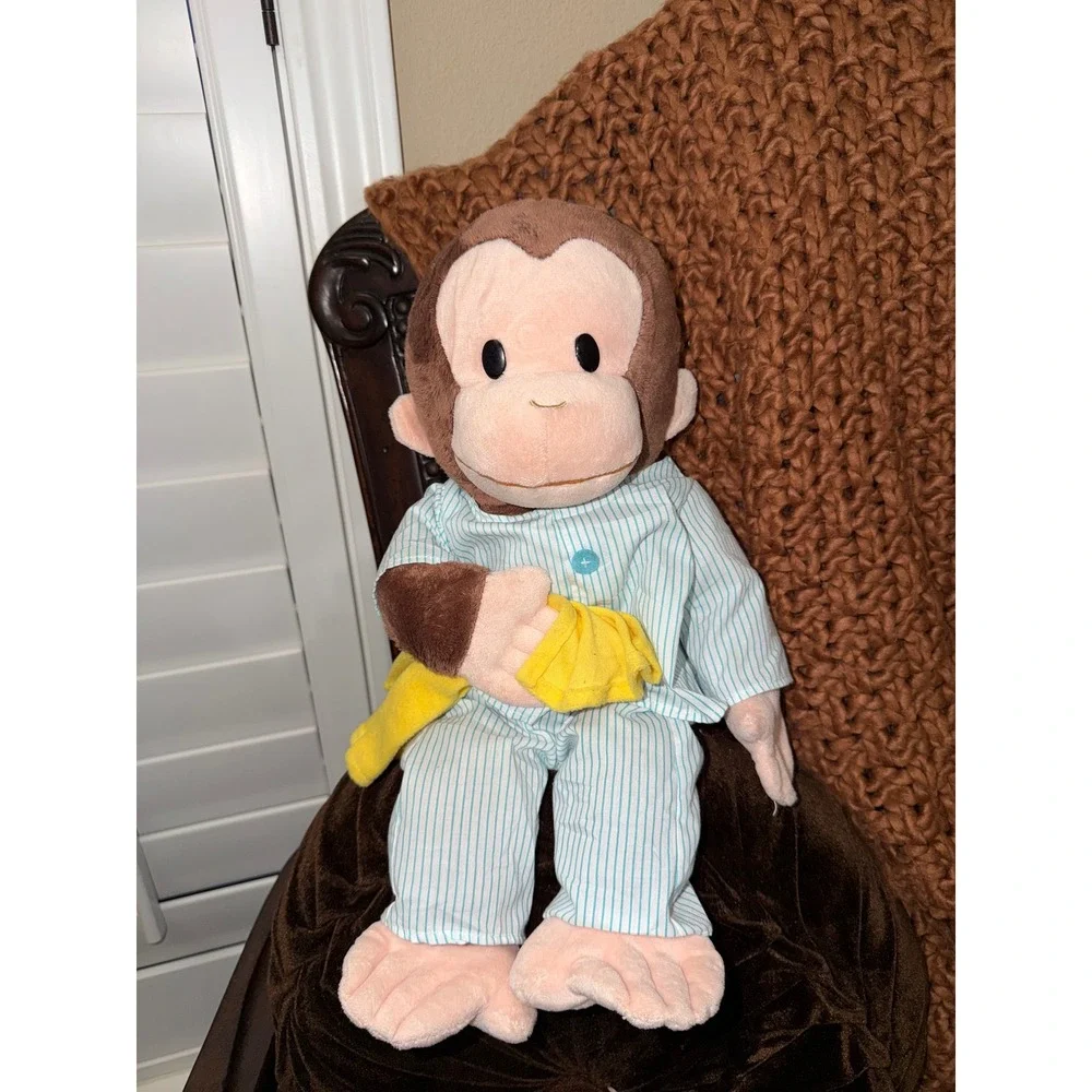 Gund Curious George Plush in Blue Striped Pajamas with Yellow Blanket 15 Inch